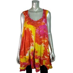 Roaman's Top Plus Size 16W Tie Dye Beaded Sleeveless V-Neck Casual Pullover Pink